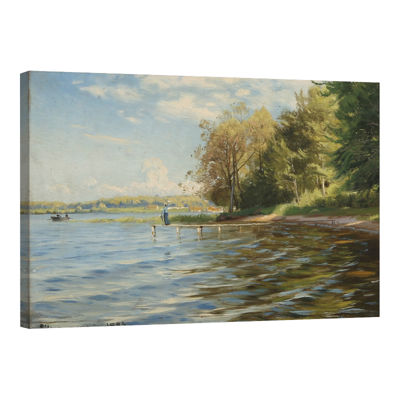 Летният ден в Есрум жена маха от моста за къпане 1893